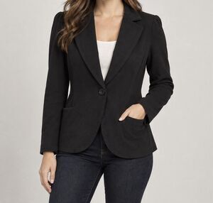 John Paul Richard Women’s Large Black Blazer Cotton Stretch One Button Career